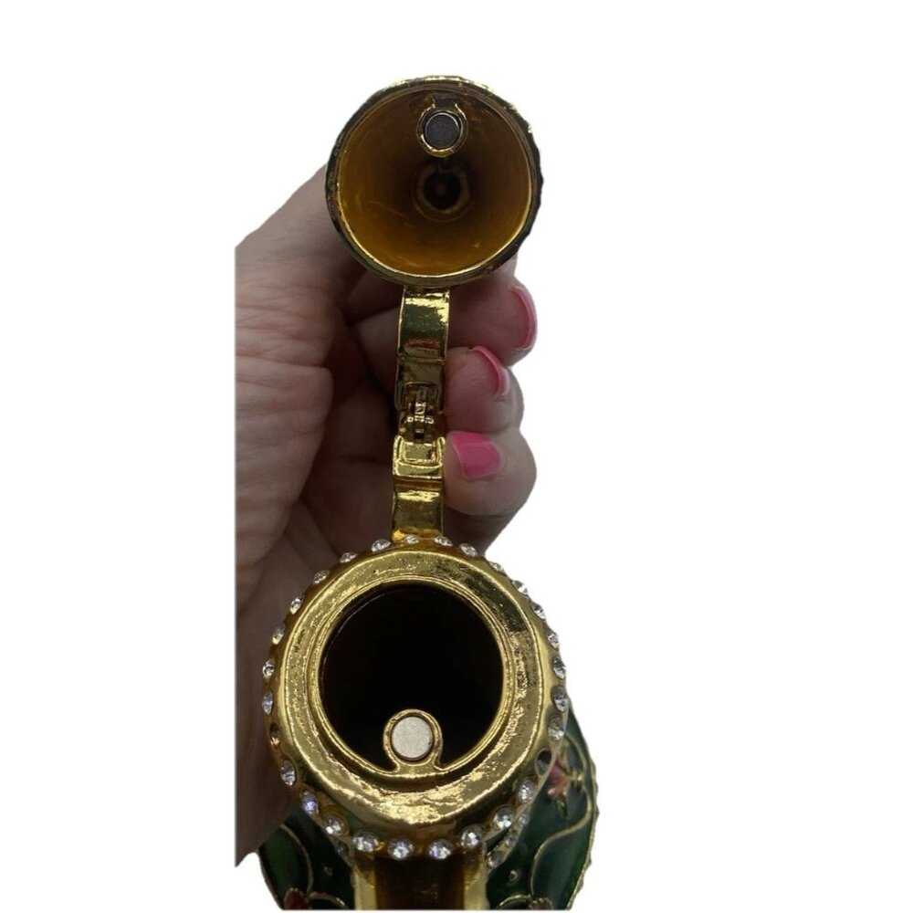 Signed Qifu Green Enamel Jeweled Arabian Nights Trinket Stash Ring Vanity Box - Picture 7 of 12